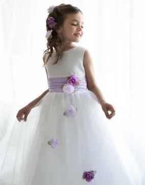 Silky Satin and Sheer Tulle Floral Dress - Lavender