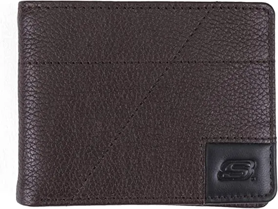 Skechers Men's Passcase RFID Leather Wallet with Flip Pocket