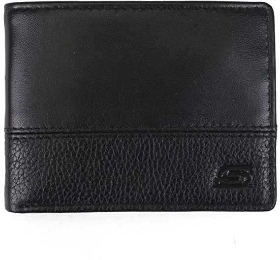 Skechers Men's Passcase RFID Leather Wallet with Flip Pocket