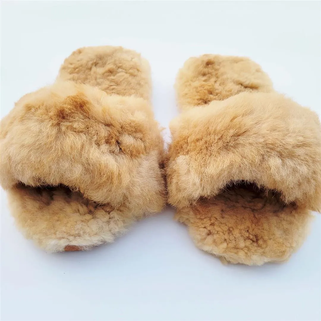 Slide-In Fluffy Furry Fuzzy Alpaca Fur Slippers