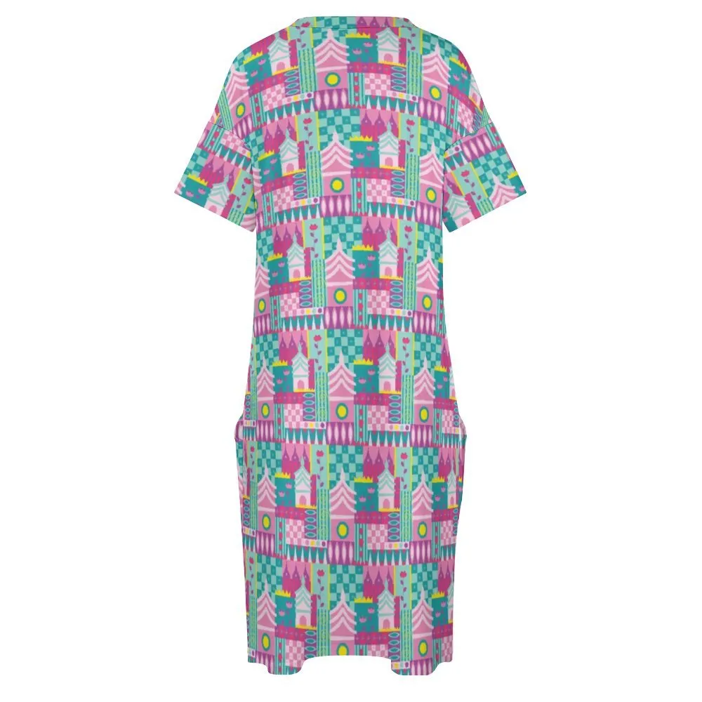 Small World Women's V-neck Loose Dress With Pockets