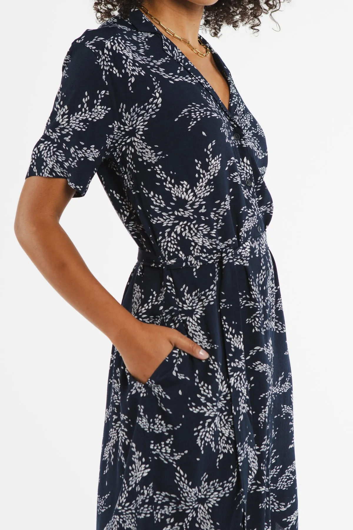 Sofia Shirt Dress / Navy Leaf