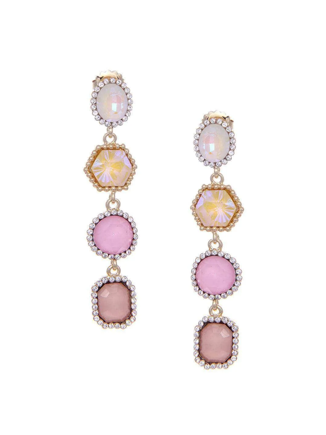 Sonakshi Sinha In Geometric 4 Tiered Earrings Pink