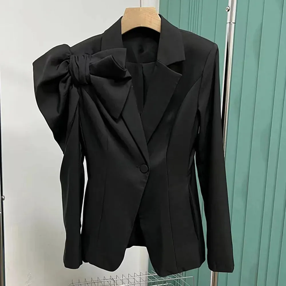 Split Blazers For Women Notched Colalr Long Sleeve Patchwork Bow Autumn Minimalist Blazer Female Fashion Clothing