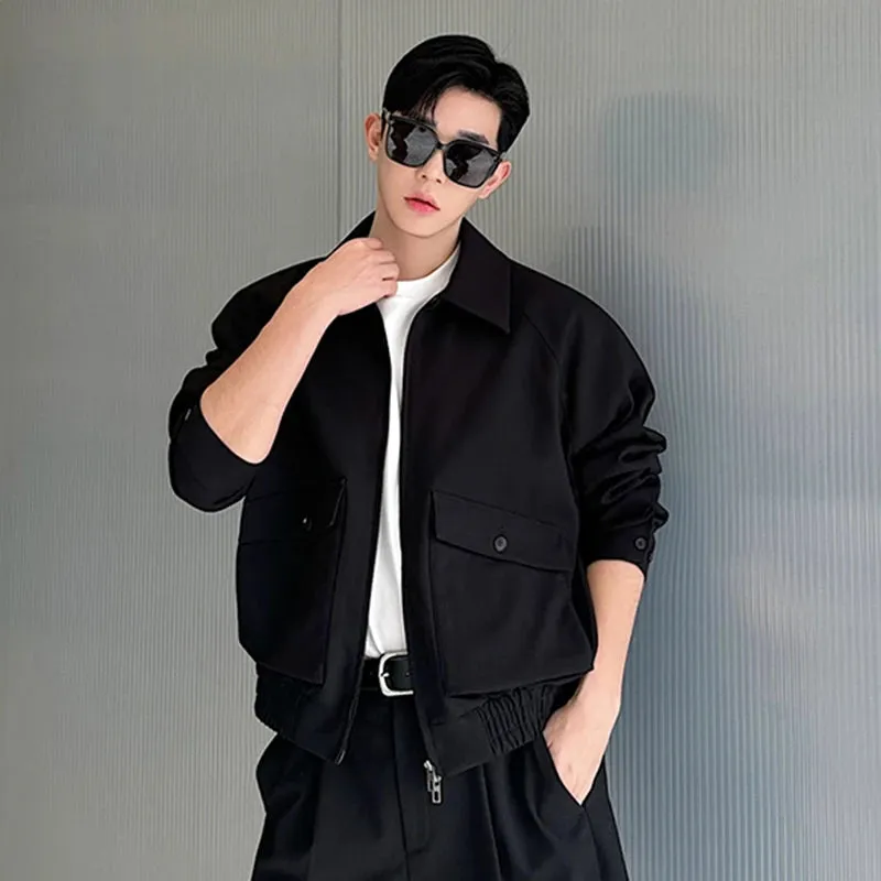 Spring Male Jacket Coat Korean Style Double Zippers Raglan Sleeve Pocket Lapel Solid Color Casual Men's Top 9C5306