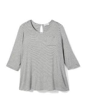 Stacey 3/4 Sleeve Split Back Tee | Light Grey / Black