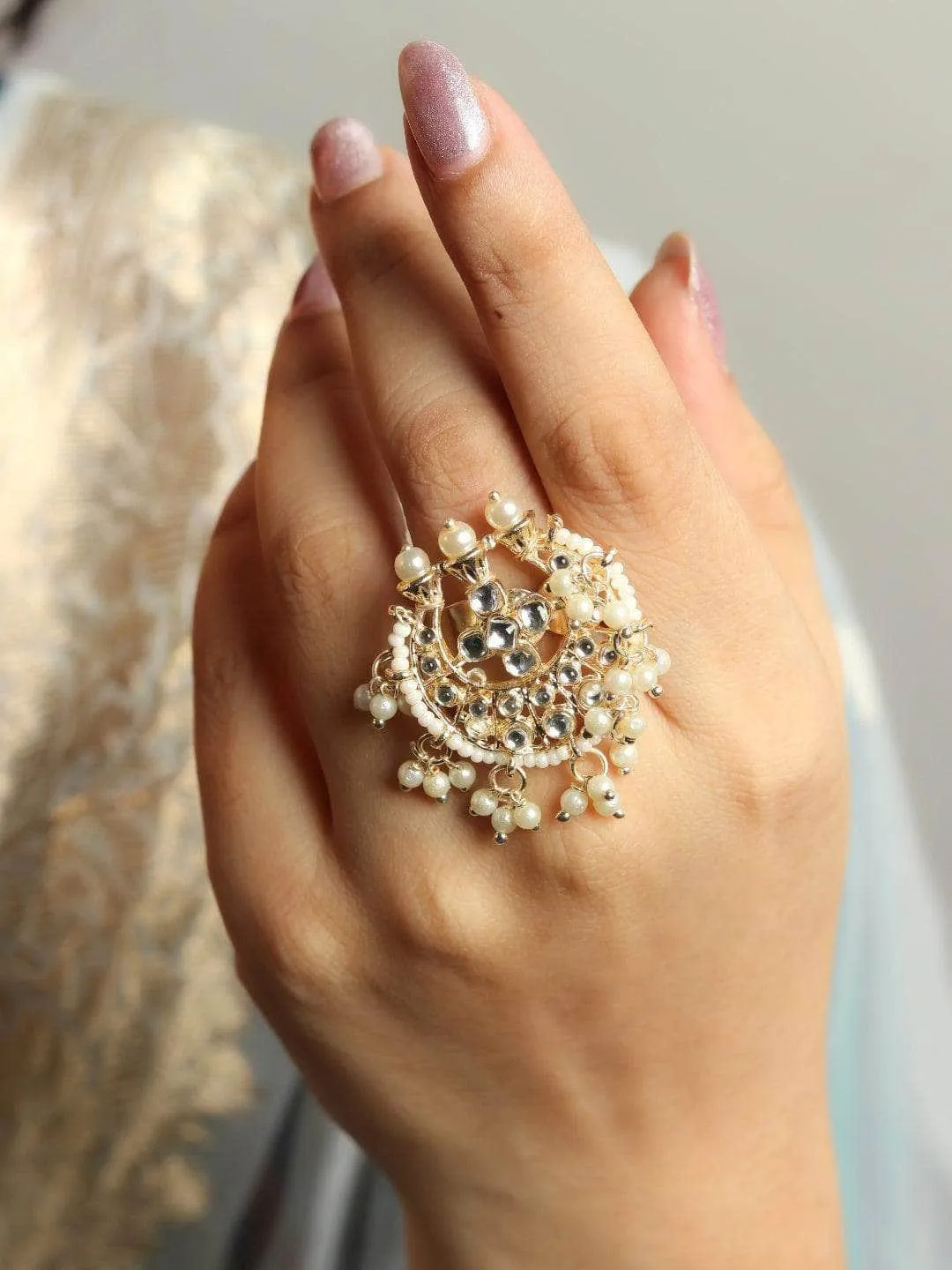 Stone Beaded Drop Ring