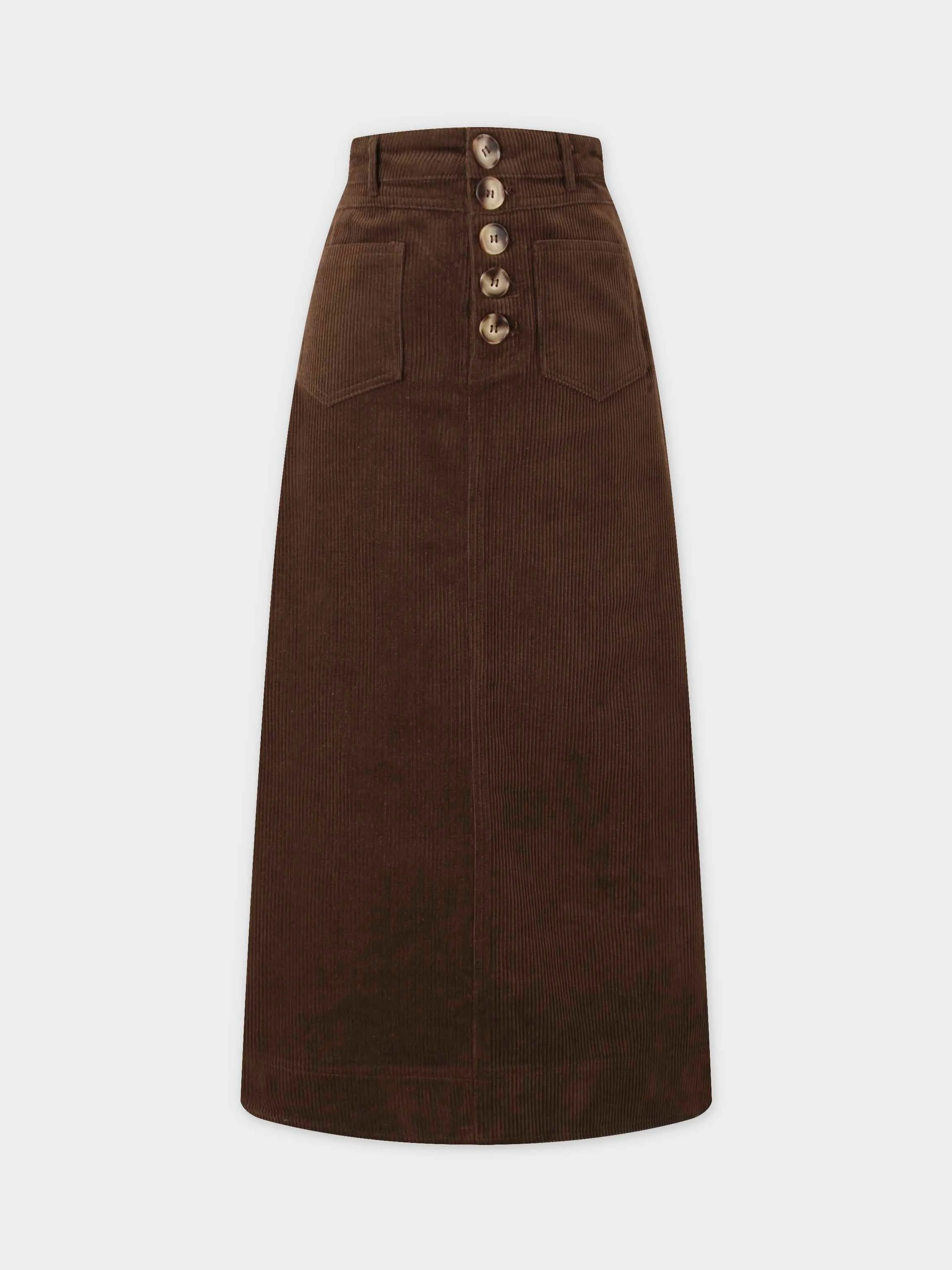 Straight Pocket Skirt-Brown