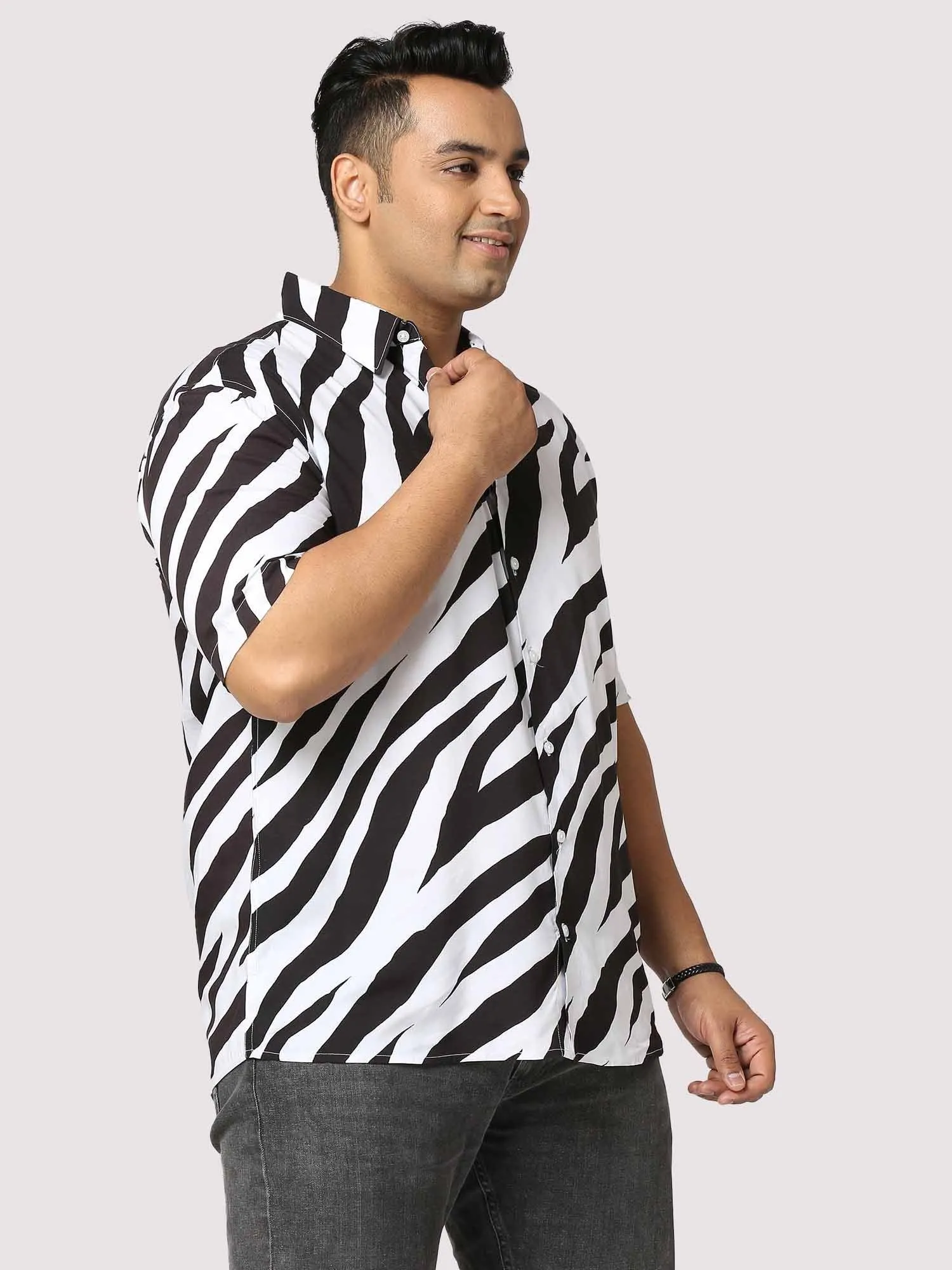 Stripe Digital Printed Half Shirt Men's Plus Size