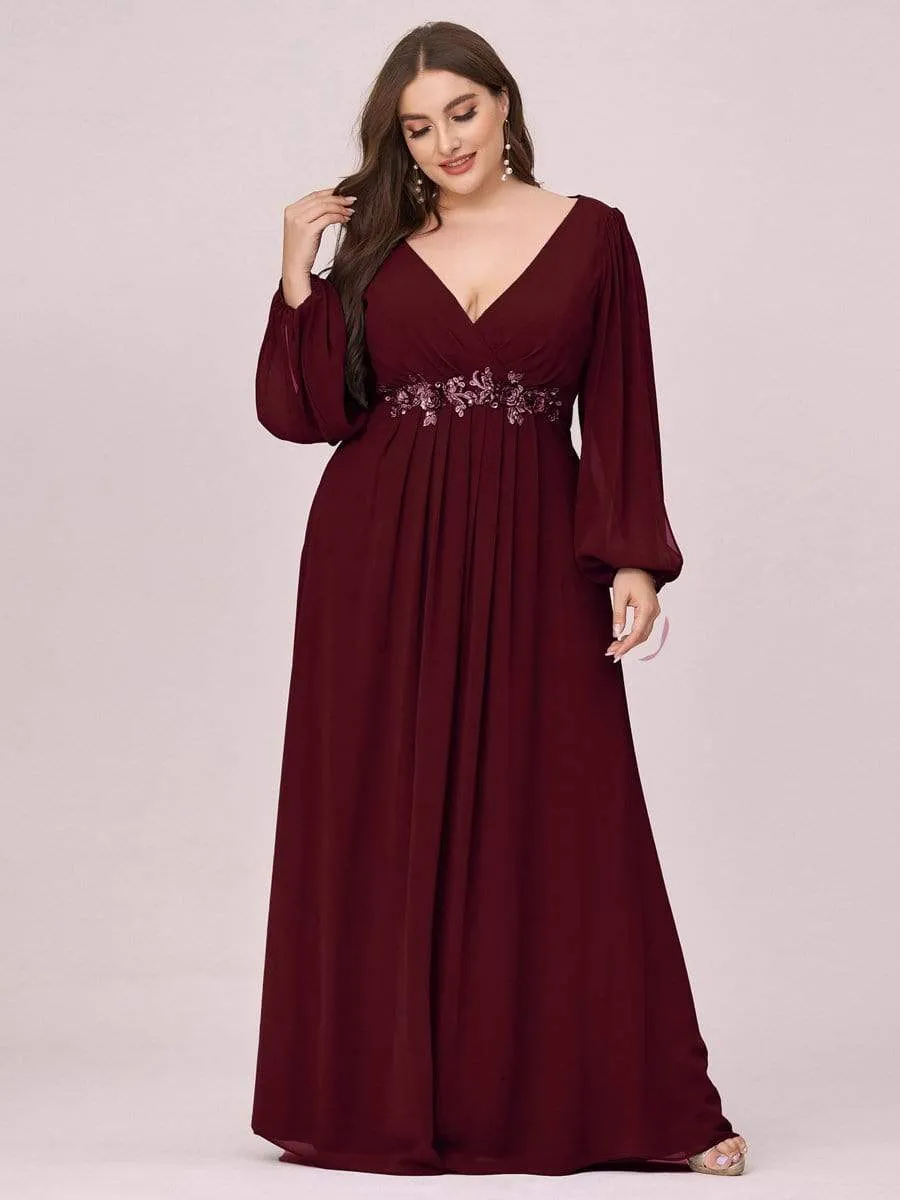 Stylish Chiffon Plus Size Evening Dresses with Long Lantern Sleeves