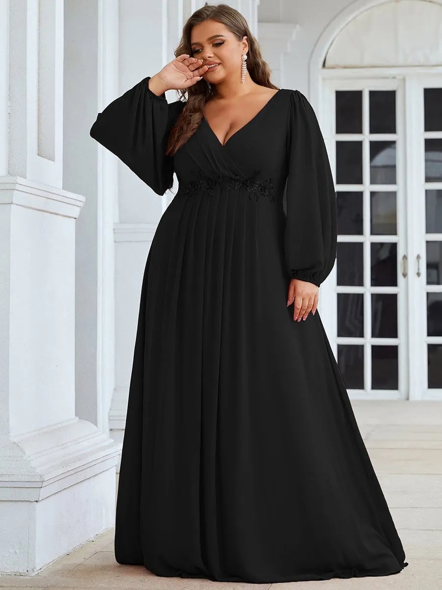 Stylish Chiffon Plus Size Evening Dresses with Long Lantern Sleeves