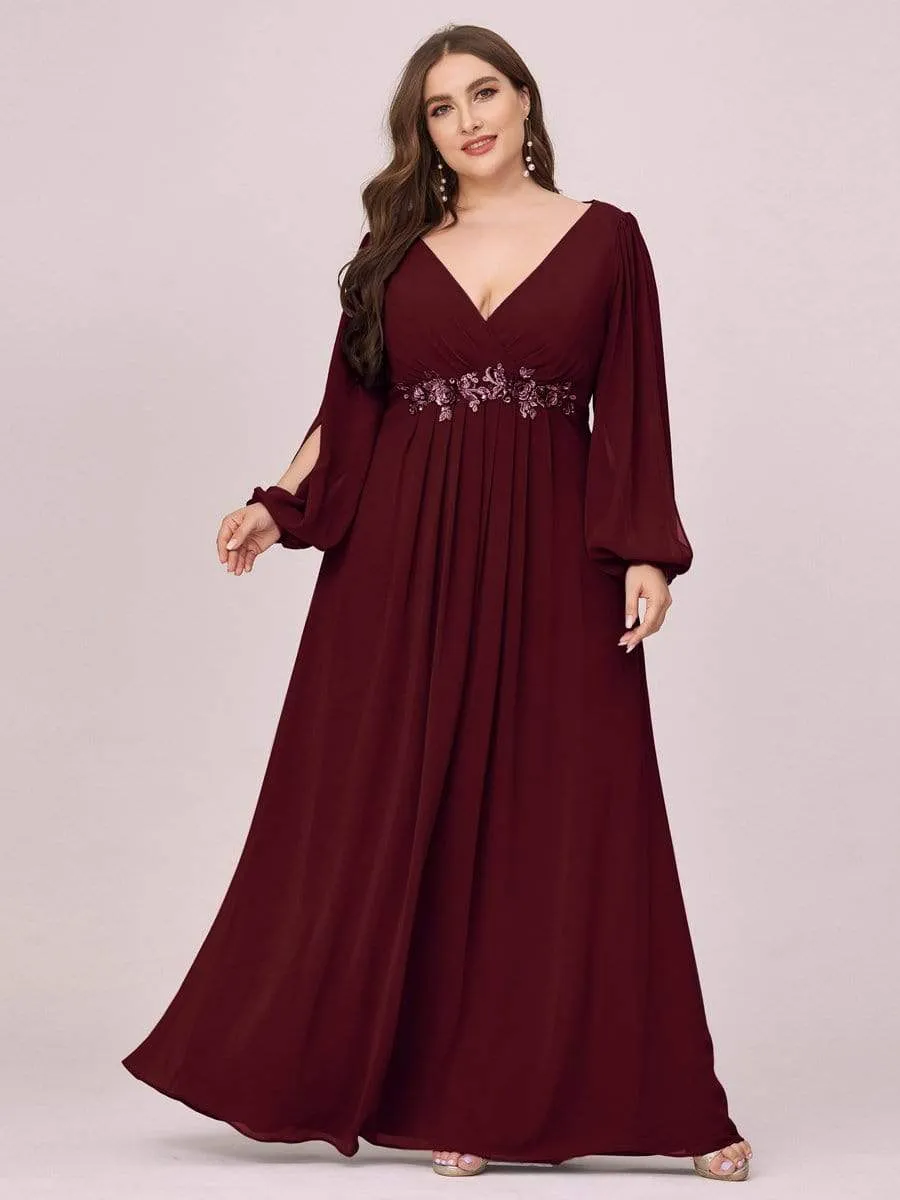 Stylish Chiffon Plus Size Evening Dresses with Long Lantern Sleeves