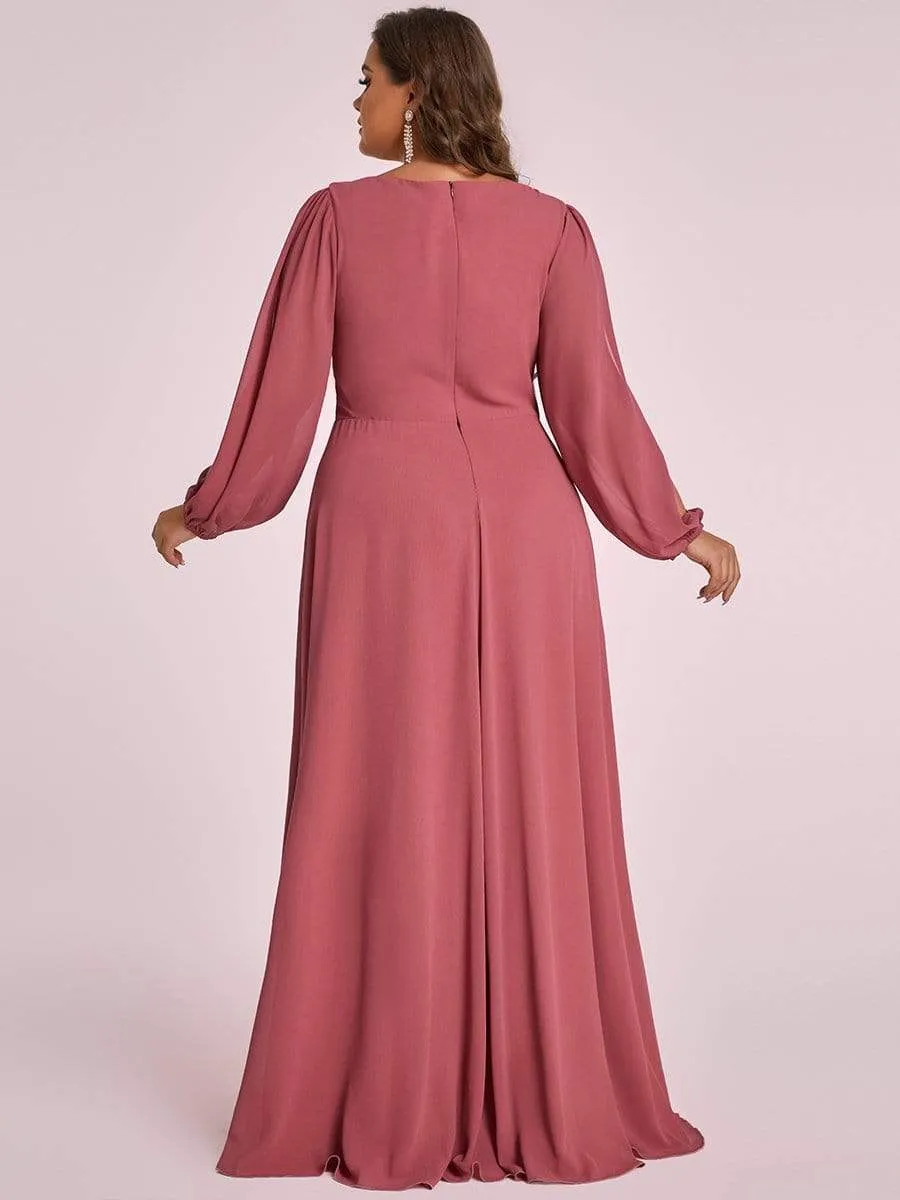 Stylish Chiffon Plus Size Evening Dresses with Long Lantern Sleeves