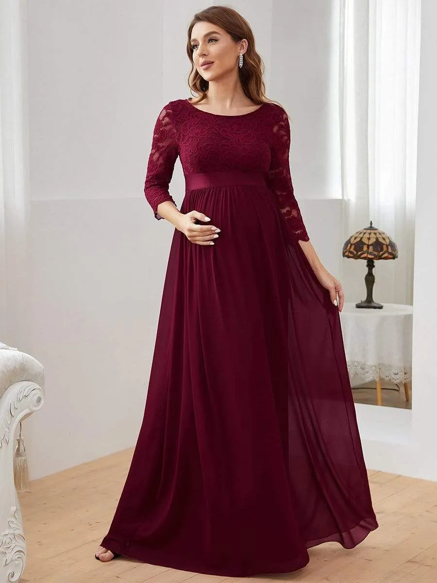 Sweetheart 3/4 Sleeve Floor-Length Lace Bump Friendly Dress