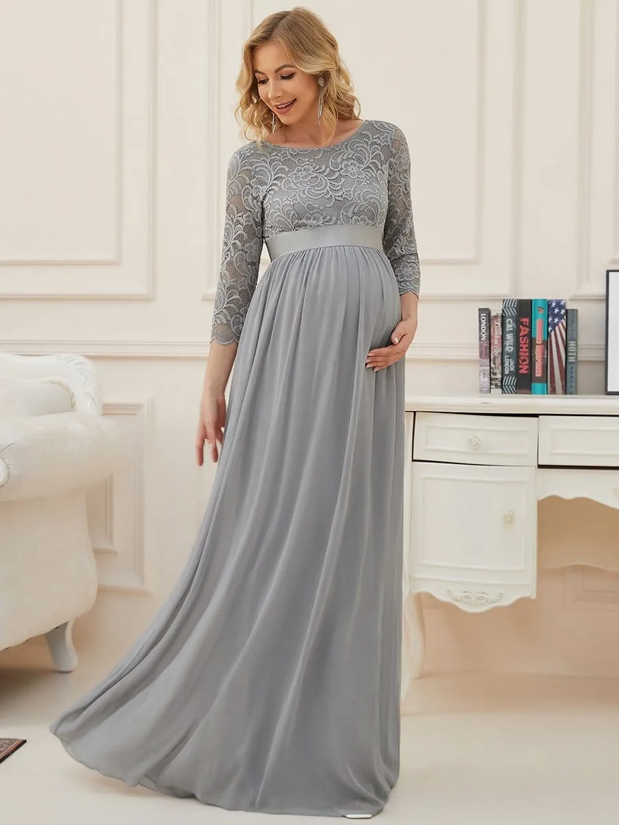 Sweetheart 3/4 Sleeve Floor-Length Lace Bump Friendly Dress