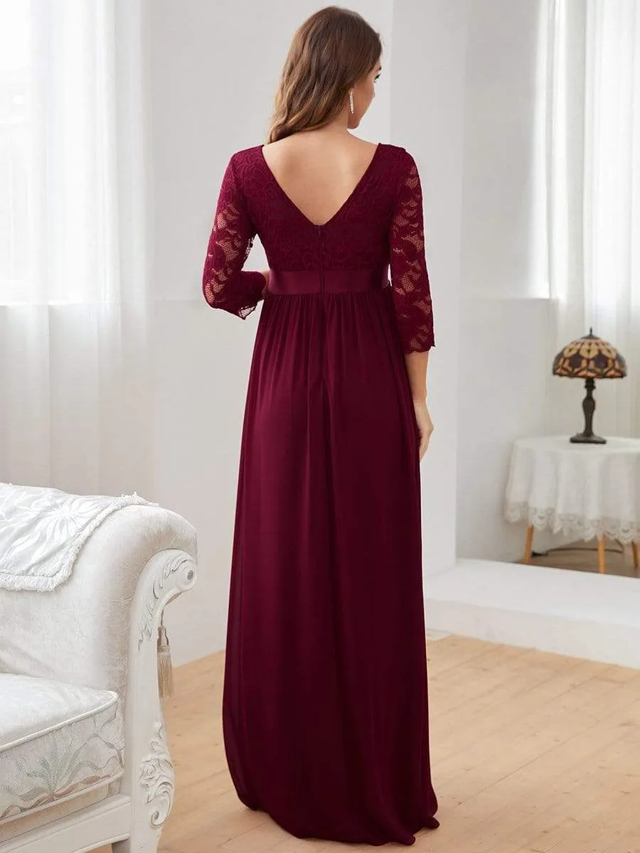 Sweetheart 3/4 Sleeve Floor-Length Lace Bump Friendly Dress