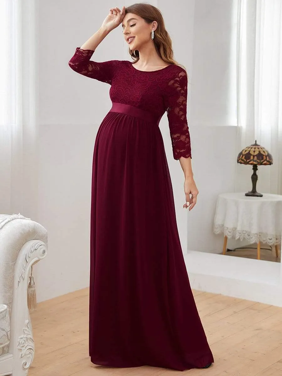 Sweetheart 3/4 Sleeve Floor-Length Lace Bump Friendly Dress