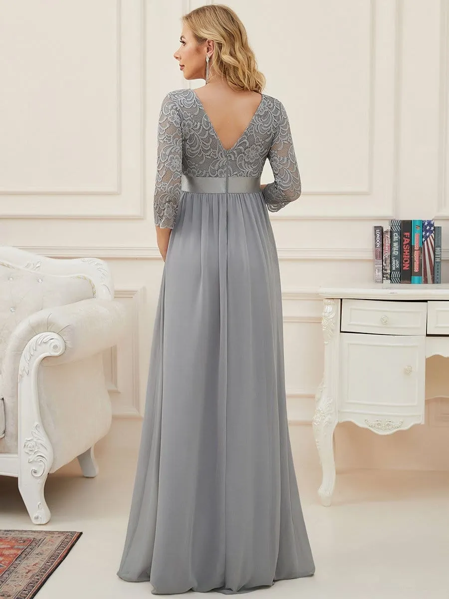 Sweetheart 3/4 Sleeve Floor-Length Lace Bump Friendly Dress