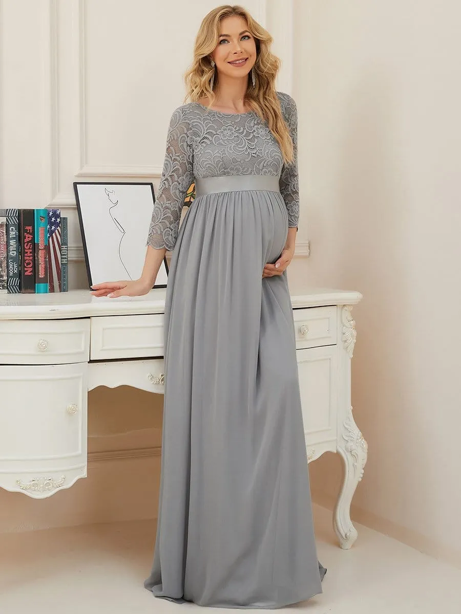 Sweetheart 3/4 Sleeve Floor-Length Lace Bump Friendly Dress