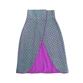 The Elsa II purple and green asymmetrical open-wrap skirt