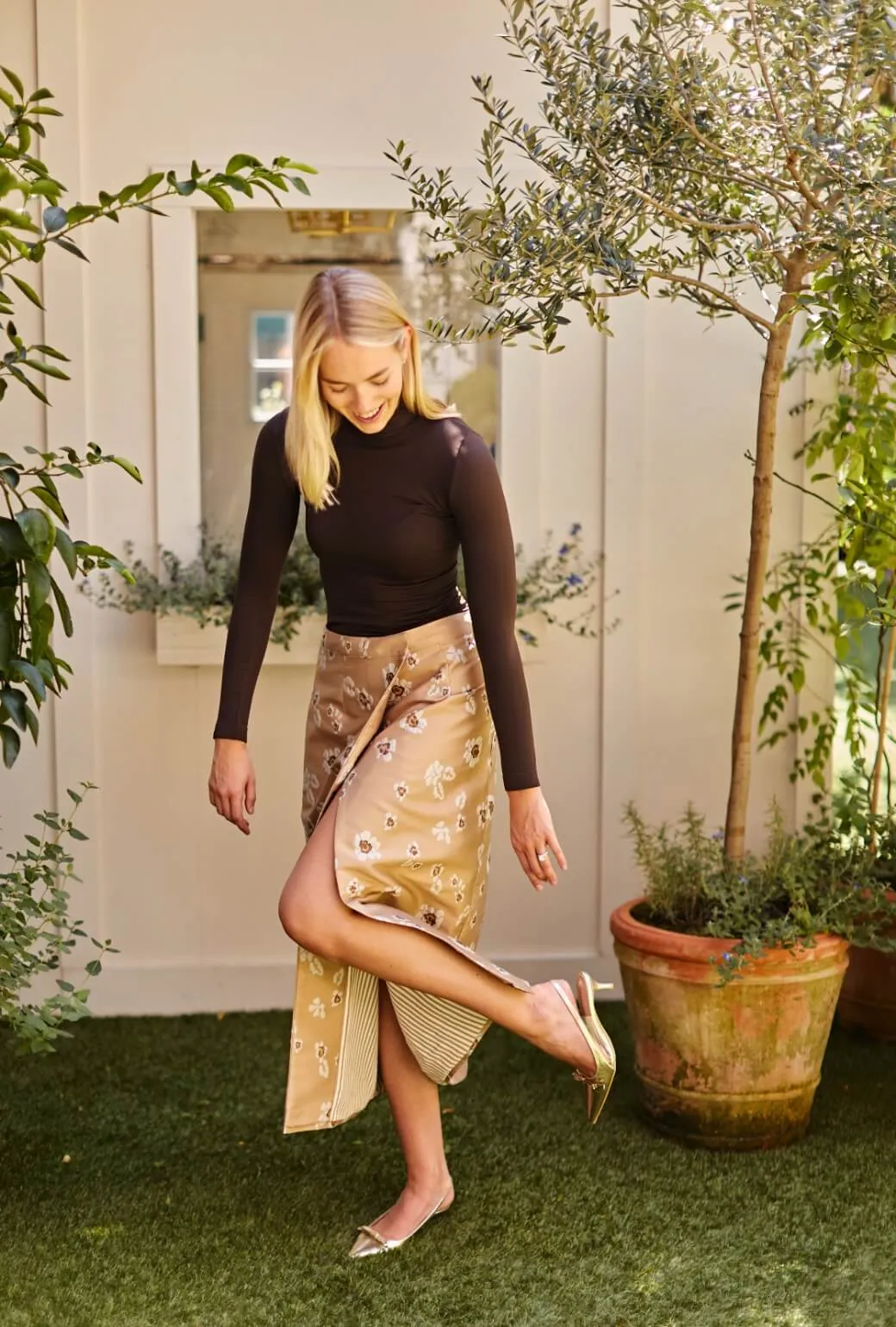 The Whitney Wrap Skirt - Desert Sand Brocade