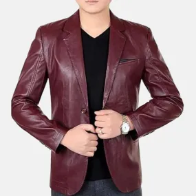 Thorne Maroon Leather Blazer Jacket