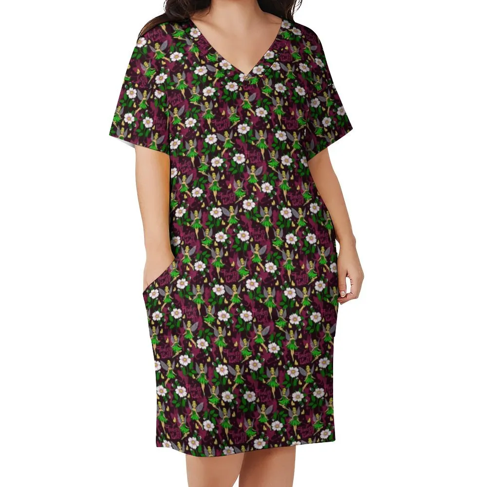 Tinker Bell Women's V-neck Loose Dress With Pockets