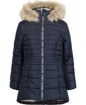 Tommy Hilfiger Little Girls High-Low Signature Hooded Puffer Jacket - Navy Blazer