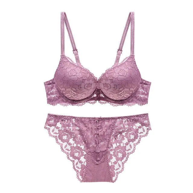 Two Piece Lace Floral Bra Underwear Set