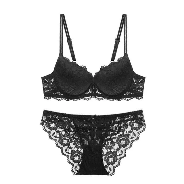 Two Piece Lace Floral Bra Underwear Set