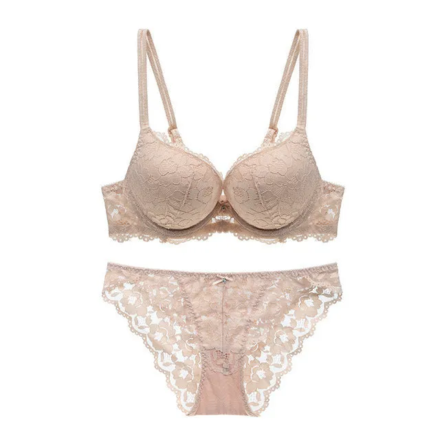 Two Piece Lace Floral Bra Underwear Set