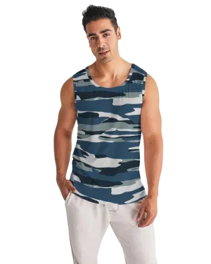 Uniquely You Mens Tank Top / Camo Blue and Grey Sports Shirt