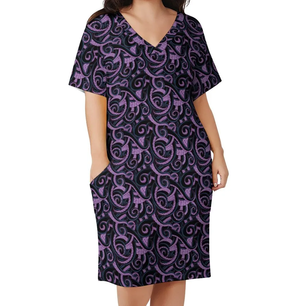 Ursula Tentacles Women's V-neck Loose Dress With Pockets