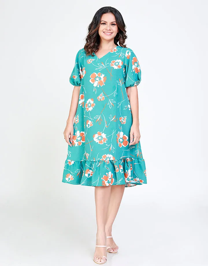 V-Neck Dress with Frilled Hem