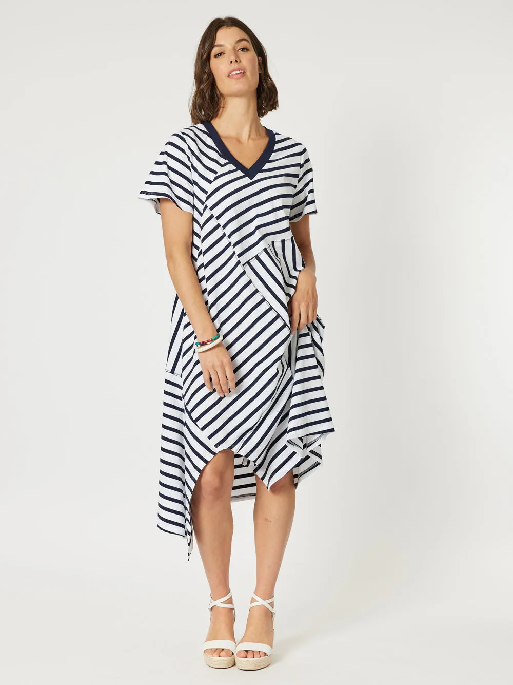 Vice Versa Spliced Dress - Navy/White