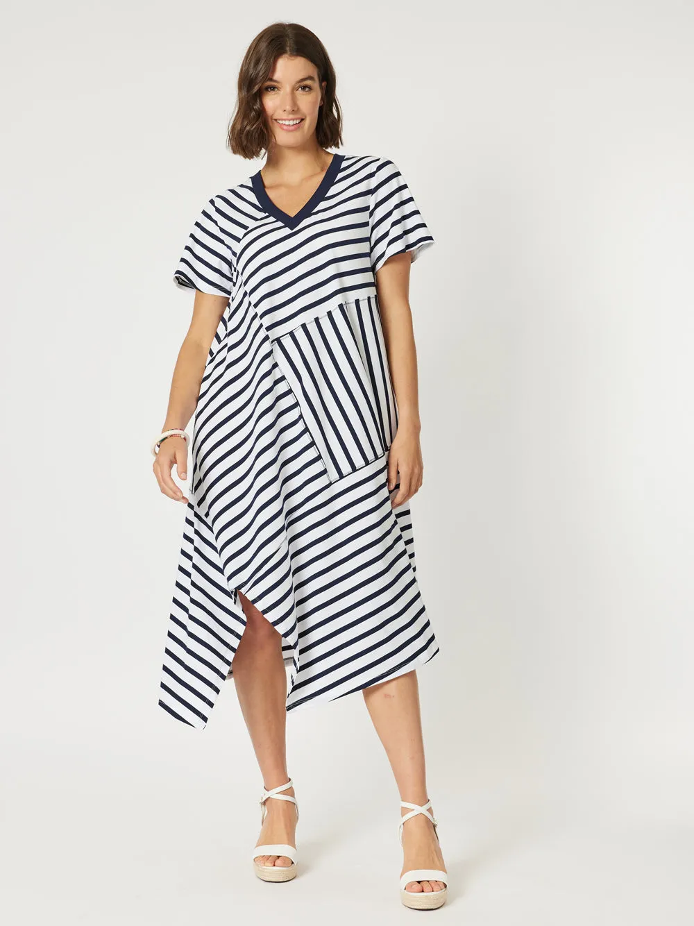 Vice Versa Spliced Dress - Navy/White