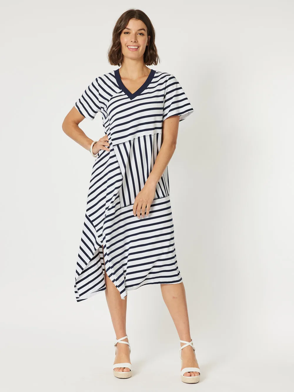 Vice Versa Spliced Dress - Navy/White