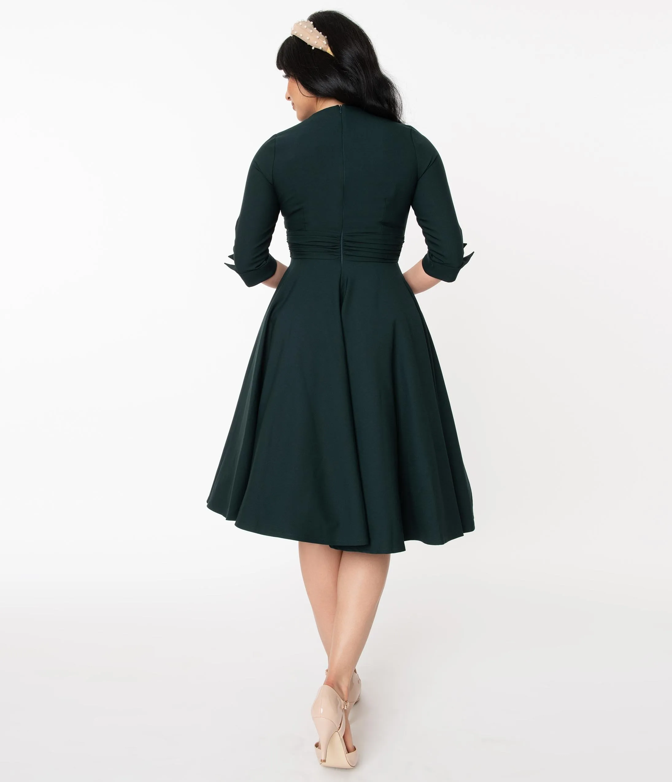 Vintage Diva 1950s Dark Emerald Judy Swing Dress