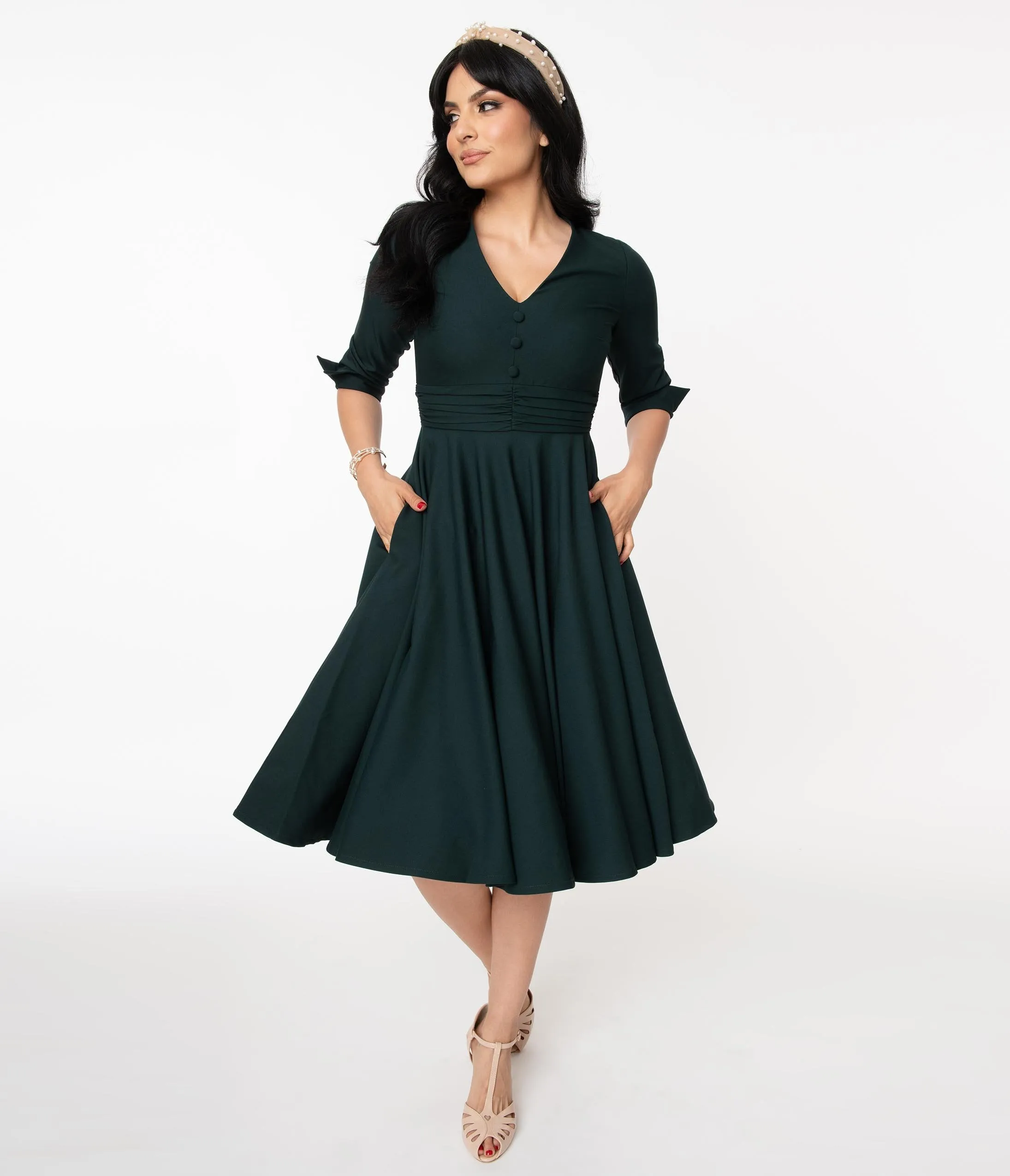 Vintage Diva 1950s Dark Emerald Judy Swing Dress