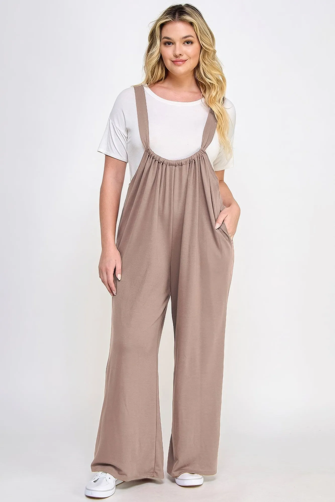 Voluptuous ( ) French Terry Wide Leg Women's Plus Size Overalls Jumpsuit