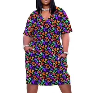 Watercolor Women's V-neck Loose Dress With Pockets