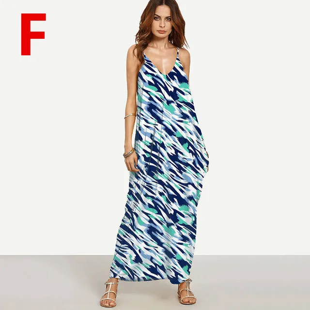 Weljuber Long Maxi Dress 2017 Women Boho Vestidos Summer Strap Dress Beach Wear Strap Deep V Neck Sleeveless Dresses