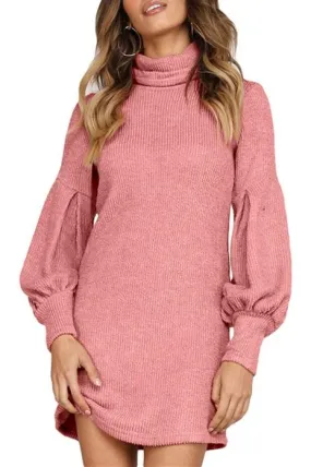 Winter Dusty Pink Corduroy Ribbed High Neck Mini