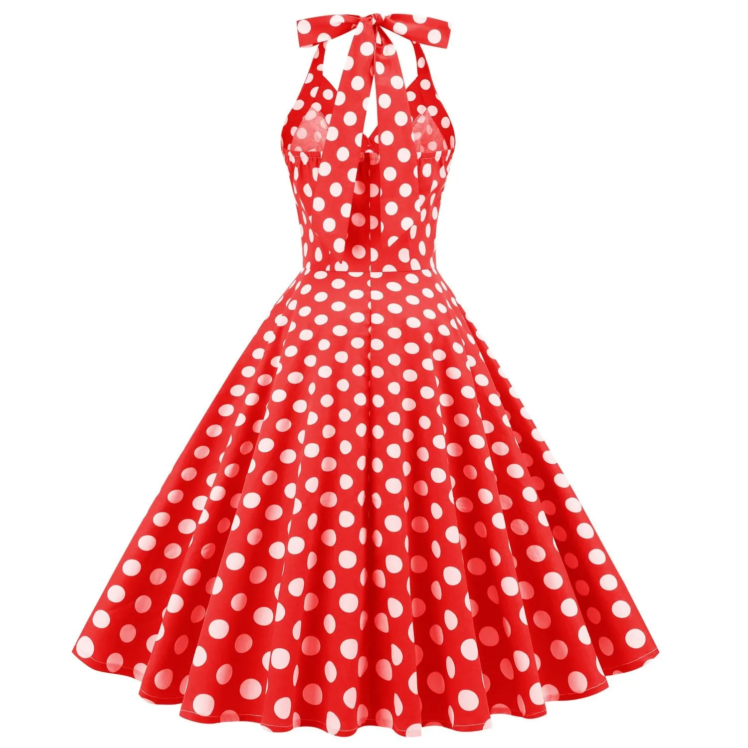 Women's 50s Halter Vintage A Line Polka Dot Cocktail Dress Prom Tea Party  Swing Dress