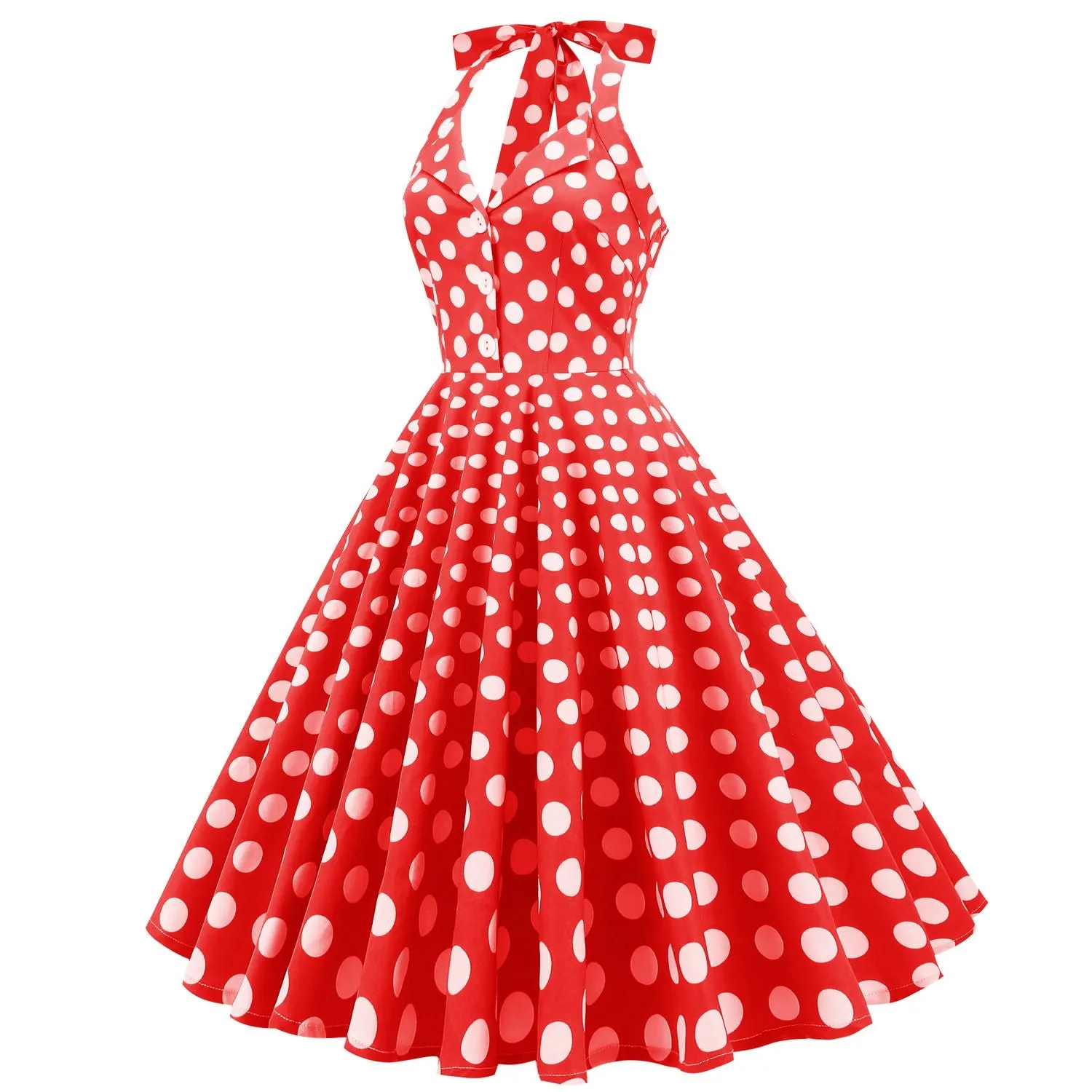 Women's 50s Halter Vintage A Line Polka Dot Cocktail Dress Prom Tea Party  Swing Dress