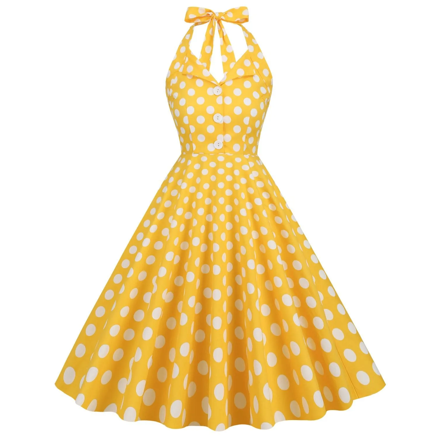 Women's 50s Halter Vintage A Line Polka Dot Cocktail Dress Prom Tea Party  Swing Dress