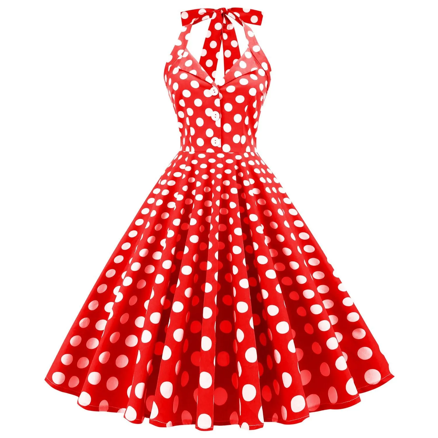 Women's 50s Halter Vintage A Line Polka Dot Cocktail Dress Prom Tea Party  Swing Dress