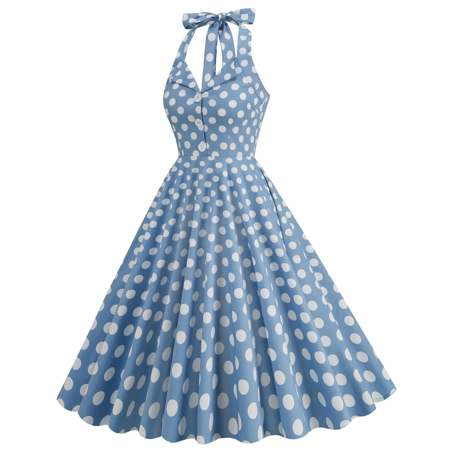 Women's 50s Halter Vintage A Line Polka Dot Cocktail Dress Prom Tea Party  Swing Dress