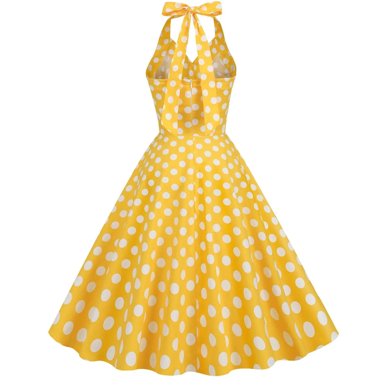 Women's 50s Halter Vintage A Line Polka Dot Cocktail Dress Prom Tea Party  Swing Dress