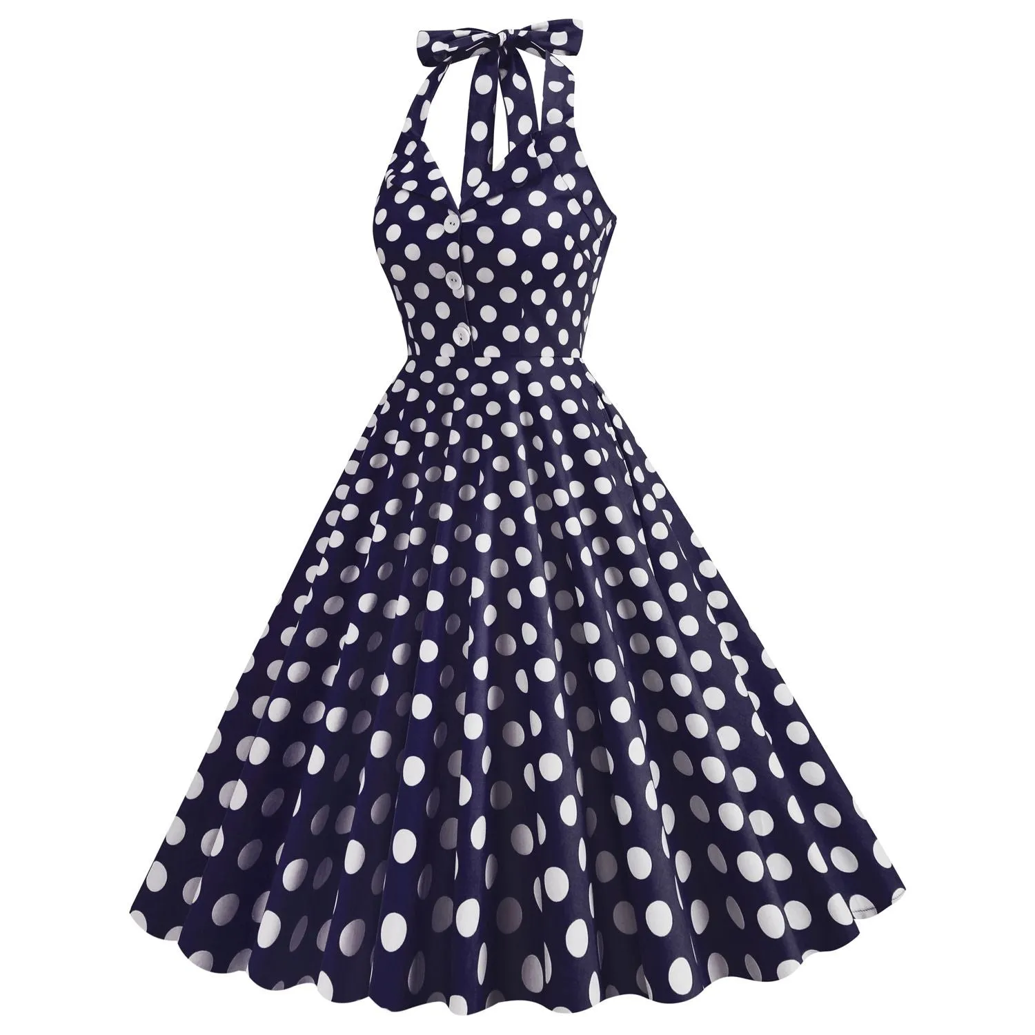 Women's 50s Halter Vintage A Line Polka Dot Cocktail Dress Prom Tea Party  Swing Dress